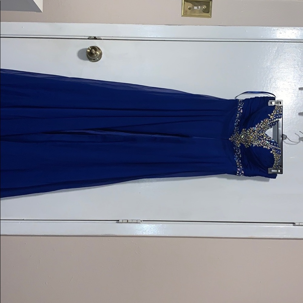 Royal blue dress with silver and yellow detail